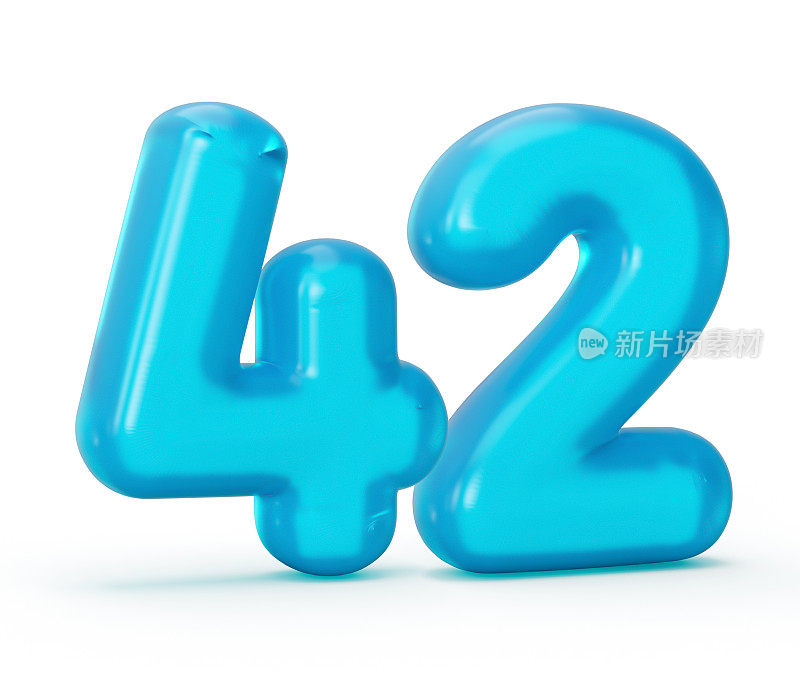 蓝色果冻数字42 42隔离在白色背景果冻彩色字母数字的孩子3d插图